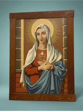 Vintage Paint by Number DOUBLE-SIDED Jesus Mary Blessed Mother Madonna  Picture